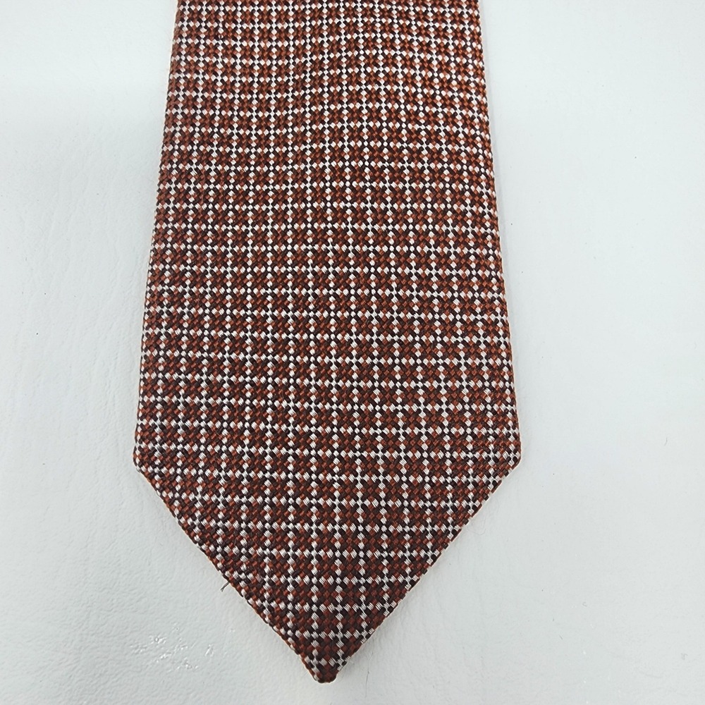 Byron British Style Brown Micro Check Silk Tie Handmade Italy Jacquard Preppy